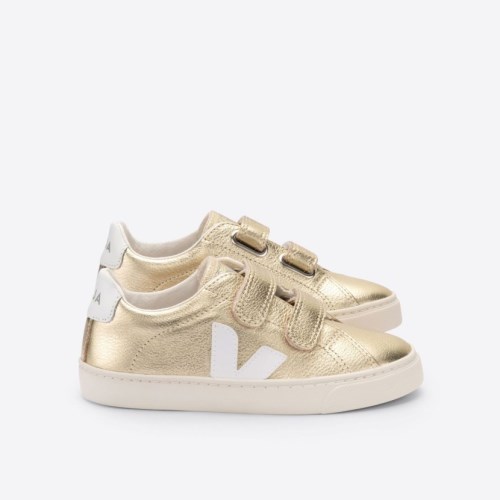 Veja Esplar Velcro Leather Kids Trainers Gold UK 86978